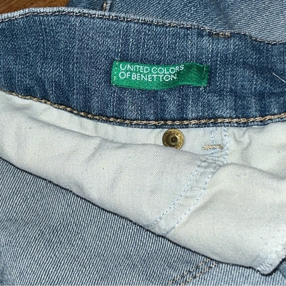 Upcycled United Colors Of Benetton Denim Skirt Pink Floral Fabric 30in Waist - Picture 8 of 13